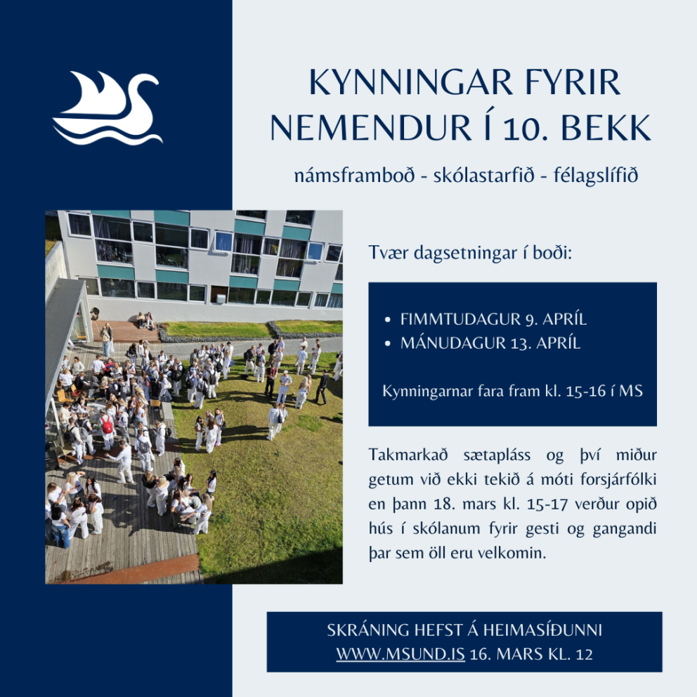 Kynningar fyrir nemendur í 10. bekk í apríl - skráning hafin