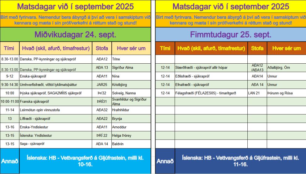 Matsdagar 24. og 25. september