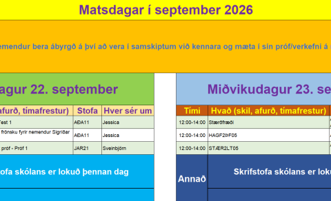 Matsdagar og starfsþróunardagur kennara