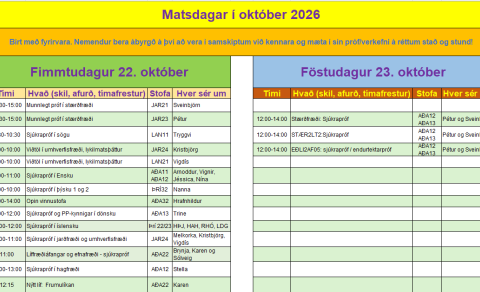 Dagskrá matsdaga í október.