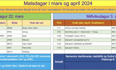 Matsdagar og páskaleyfi