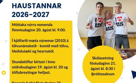 Upphaf skólaársins 2026-2027 – birting stundataflna